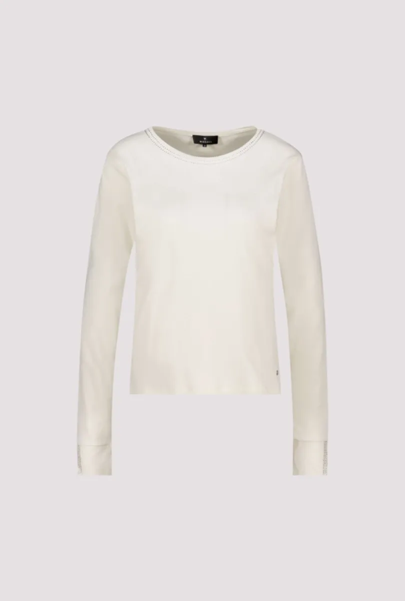 Monari-Long sleeve shirt with rhinestone details-810053-160 Antique white-OFF WHITE