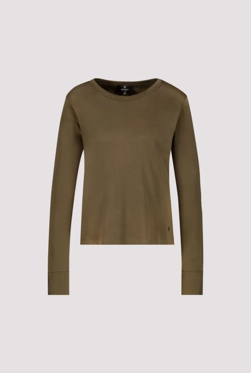 Monari-Long sleeve shirt with rhinestone details-810053-618 Olive-OLIJF