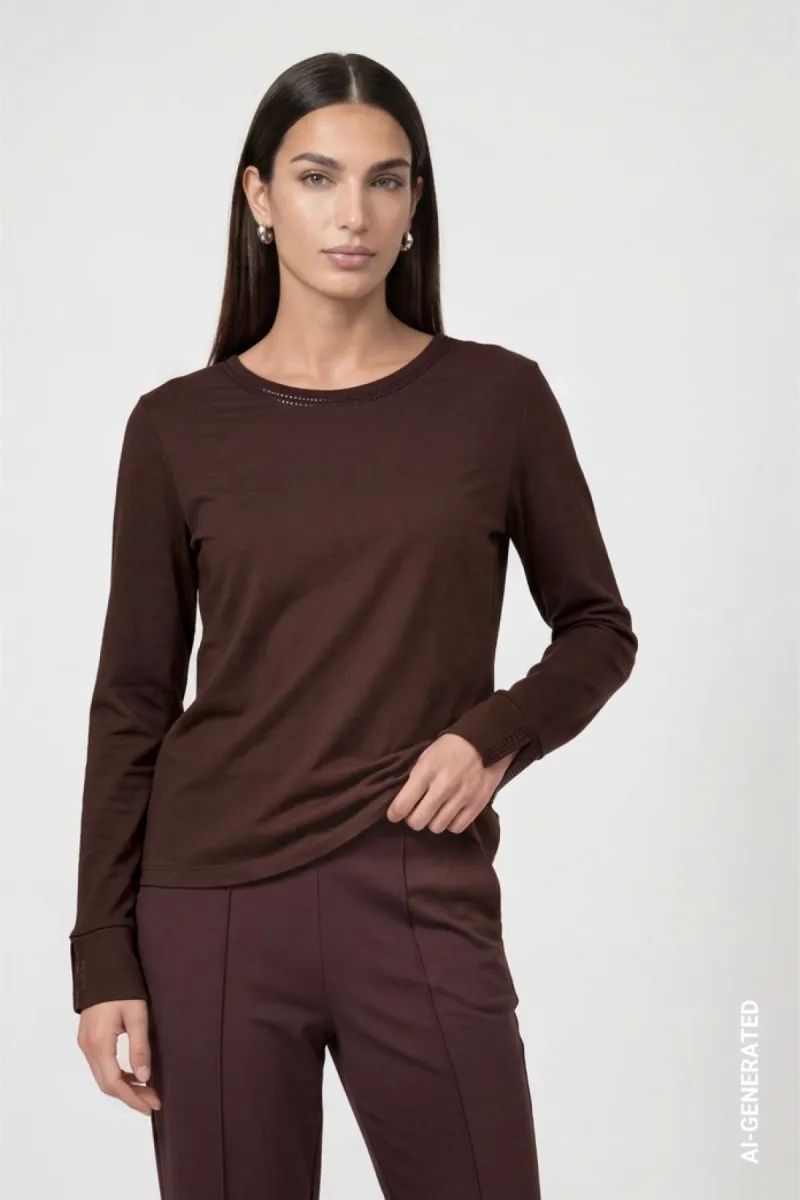 Monari-Long sleeve shirt with rihinestone details-810053-567 Black coffee-CAFE