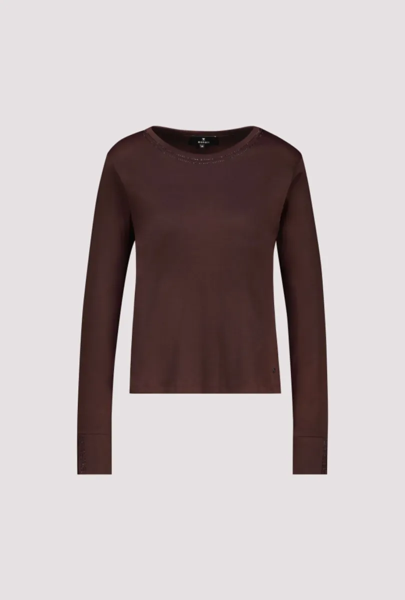 Monari-Long sleeve shirt with rihinestone details-810053-567 Black coffee-CAFE