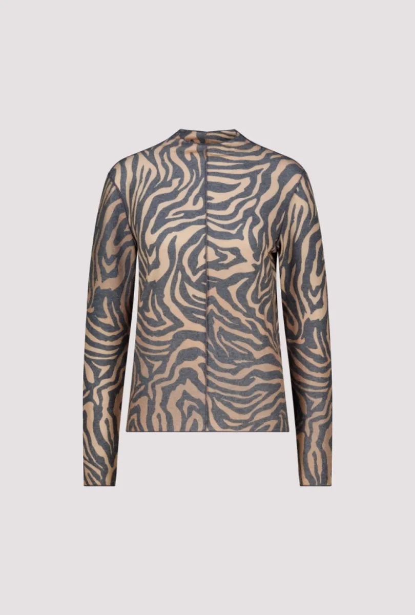 Monari-Long-sleeve shirt with zebra pattern-809830-528 Brown sugar pattern-BRUIN
