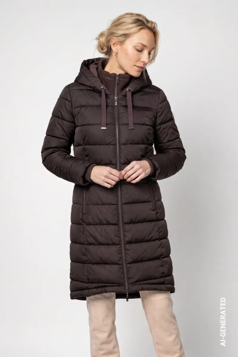 Monari-Quilted coat with lurex-810011-567 Black coffee-CAFE