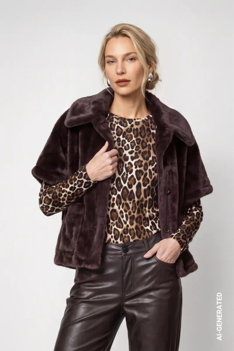Monari-Reversible faux fur jacket-809797-567 Black coffee-CAFE