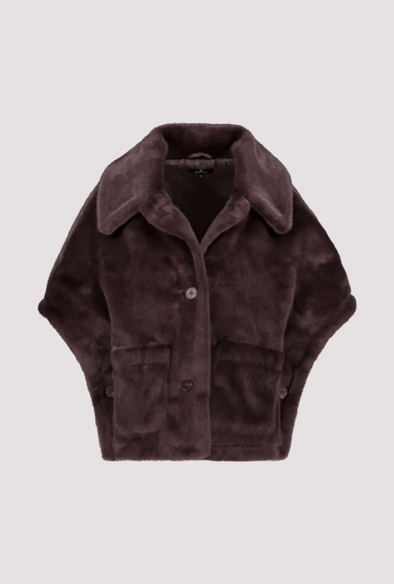 Monari-Reversible faux fur jacket-809797-567 Black coffee-CAFE
