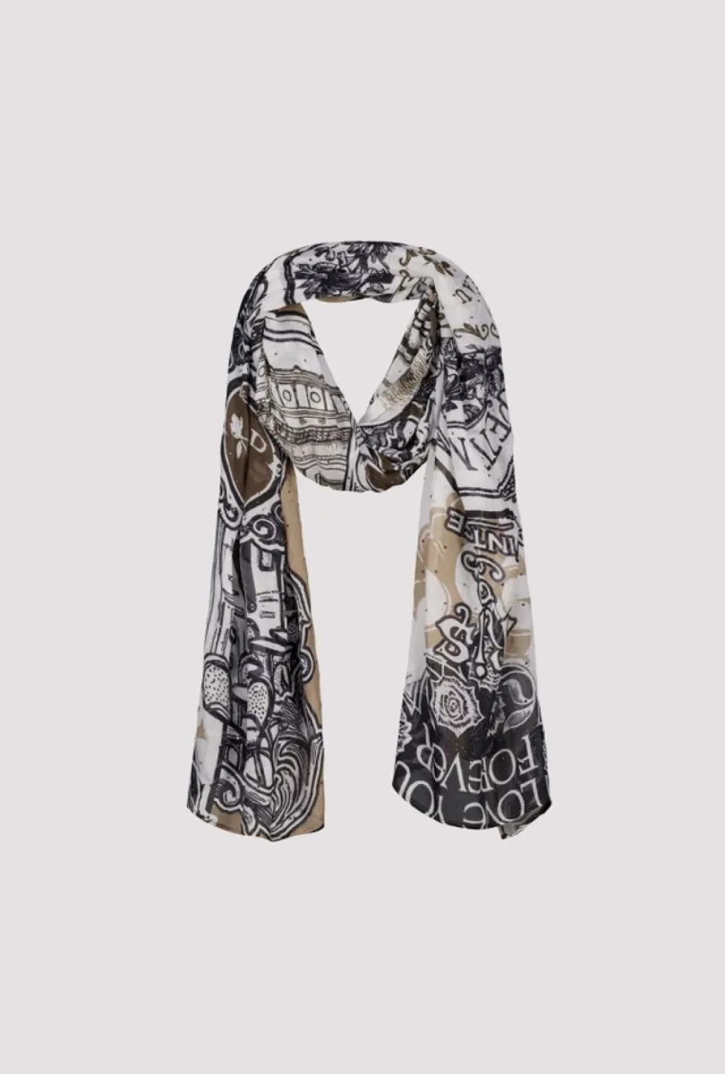 Monari-Scarf with emblem pattern-810060-998 Black pattern-ZWART