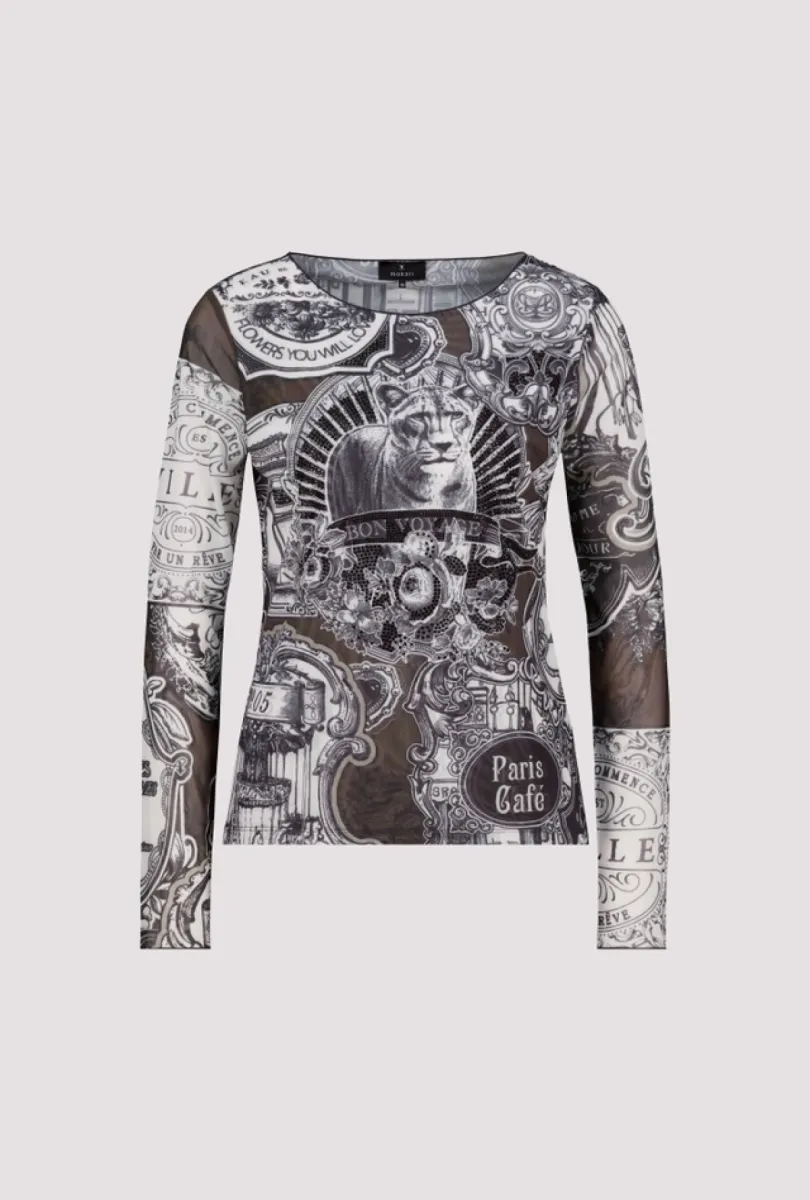 Monari-Shirt met lange mouwen en embleempatroon-809852-998 Black pattern-ZWART