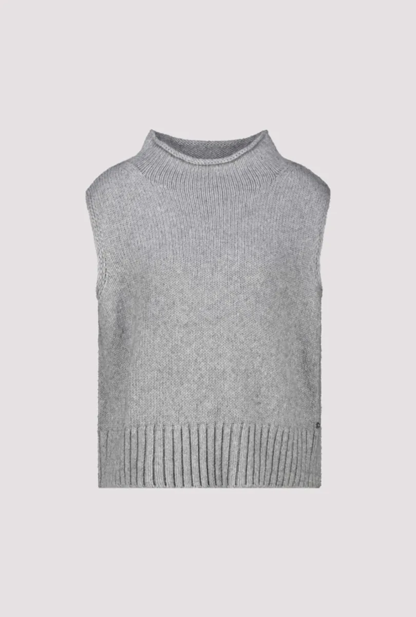 Monari-Sleeveless jumper with stand-up collar-809977-849 Light grey melange-LICHT-/PAREL GRIJS