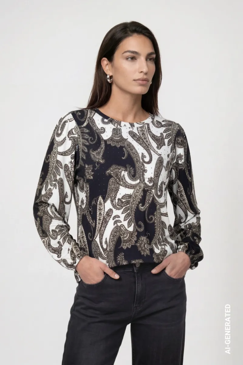 Monari-Sweatshirt met paisleypatroon-809795-998 Black pattern-ZWART