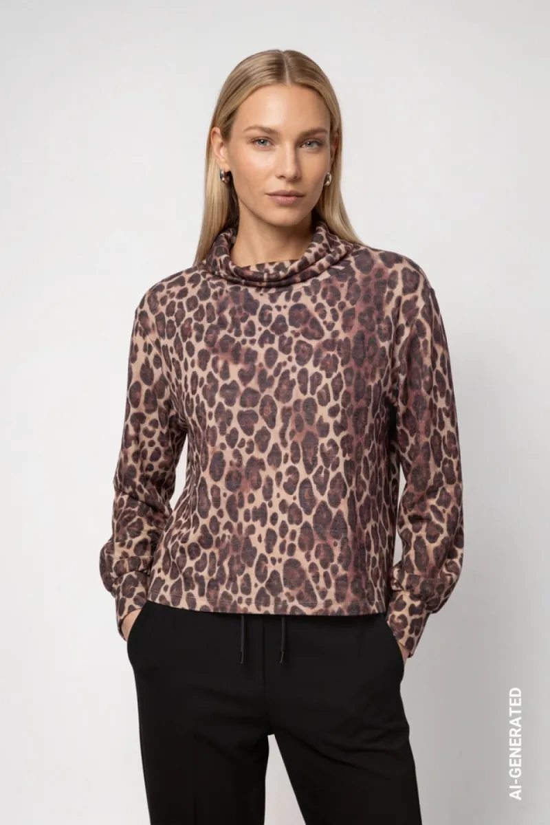 Monari-Sweatshirt with leopard print-810097-572 Hazel pattern-BRUIN