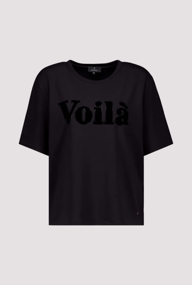 Monari-T-shirt with lettering-809746-999 Black-ZWART