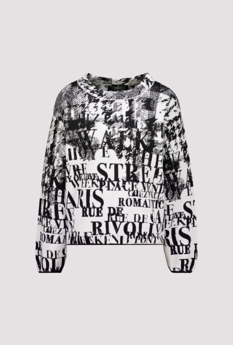 Monari-Trui met letter-jacquardpatroon-809945-998 Black pattern-ZWART