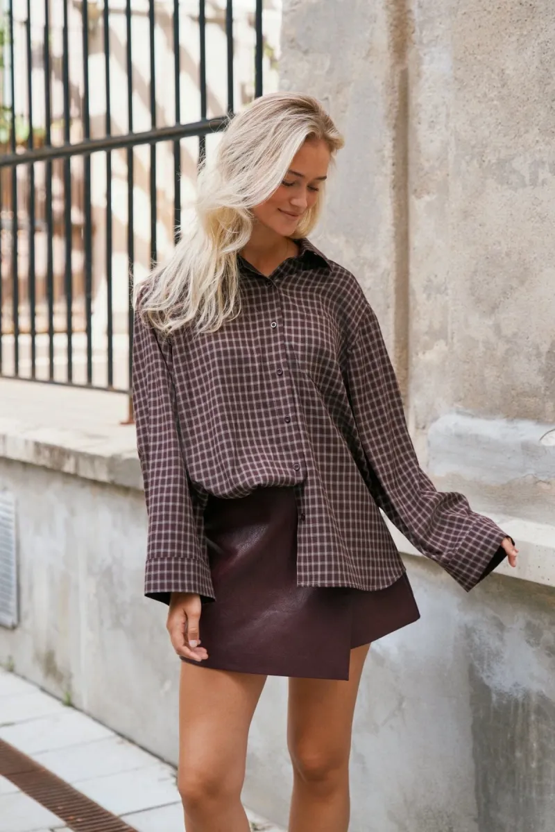 Neo Noir-Anella Check Shirt-170207-345 Chocolate Plum-CHOCOLADE