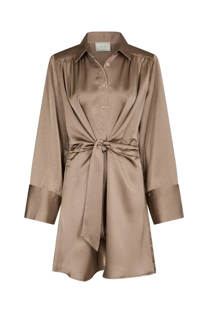 Neo Noir-Biria Heavy Sateen Dress-166792-811 Dark Taupe-TAUPE