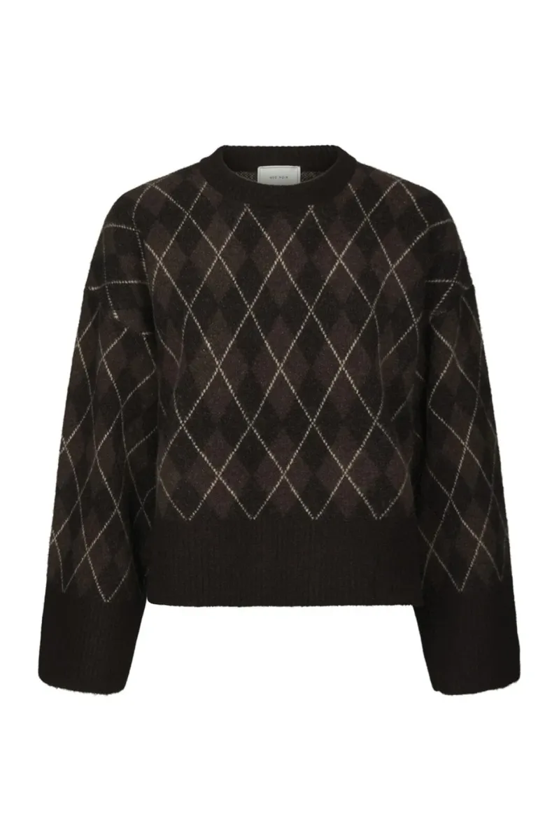 Neo Noir-Kick Check Knit Blouse-165204-676 Dark Brown-DONKER BRUIN