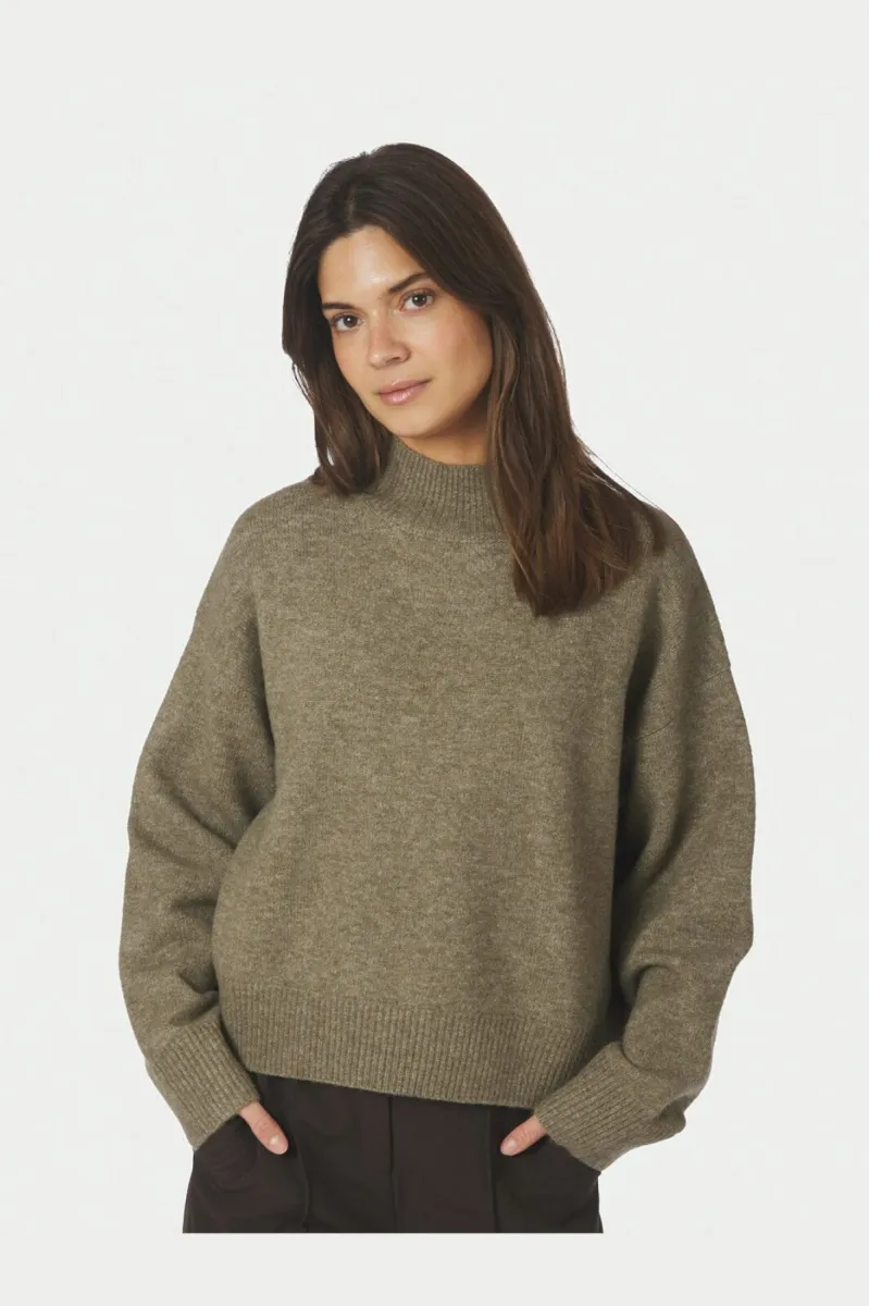 Neo Noir-Paulina Knit Blouse-159703-456 Moss Green-MOSGROEN