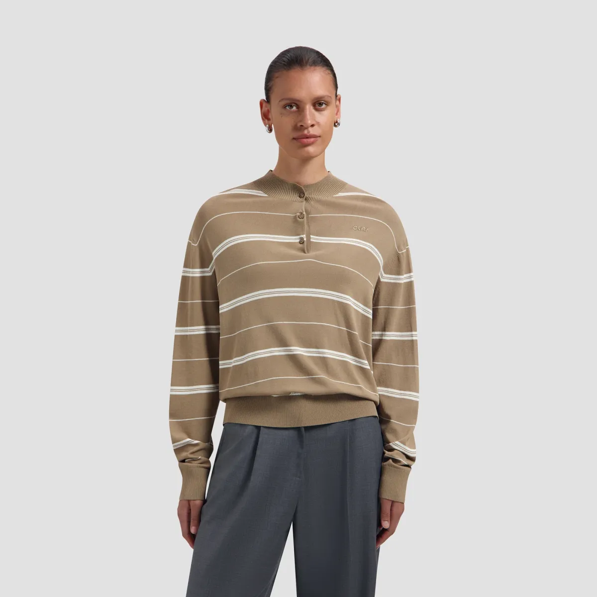 Olaf-Striped knitted polo-W260706-Chocolate chip-CHOCOLADE