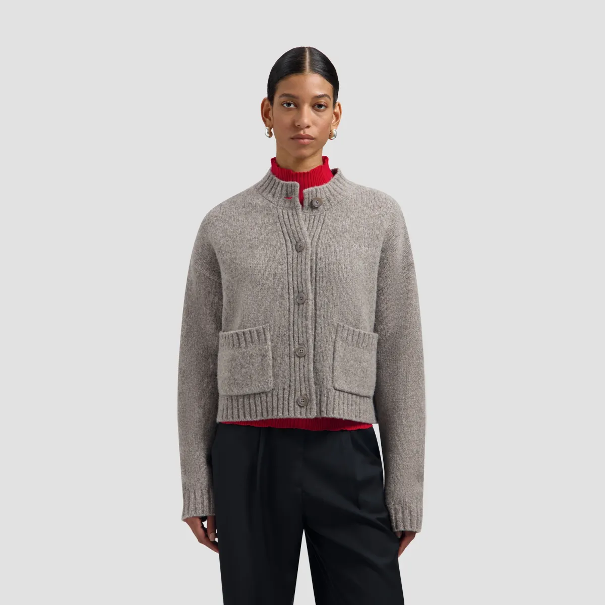 Olaf-Wool knitted cardigan-W260704-Sharkskin-BRUIN