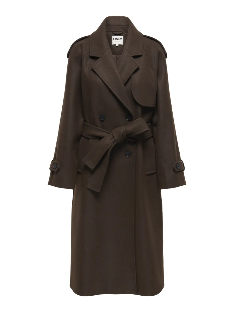 ONLY-ONLDEAR-TRILLION LONG BELT COAT PNT-15344734-Chocolate Brown-CHOCOLADE