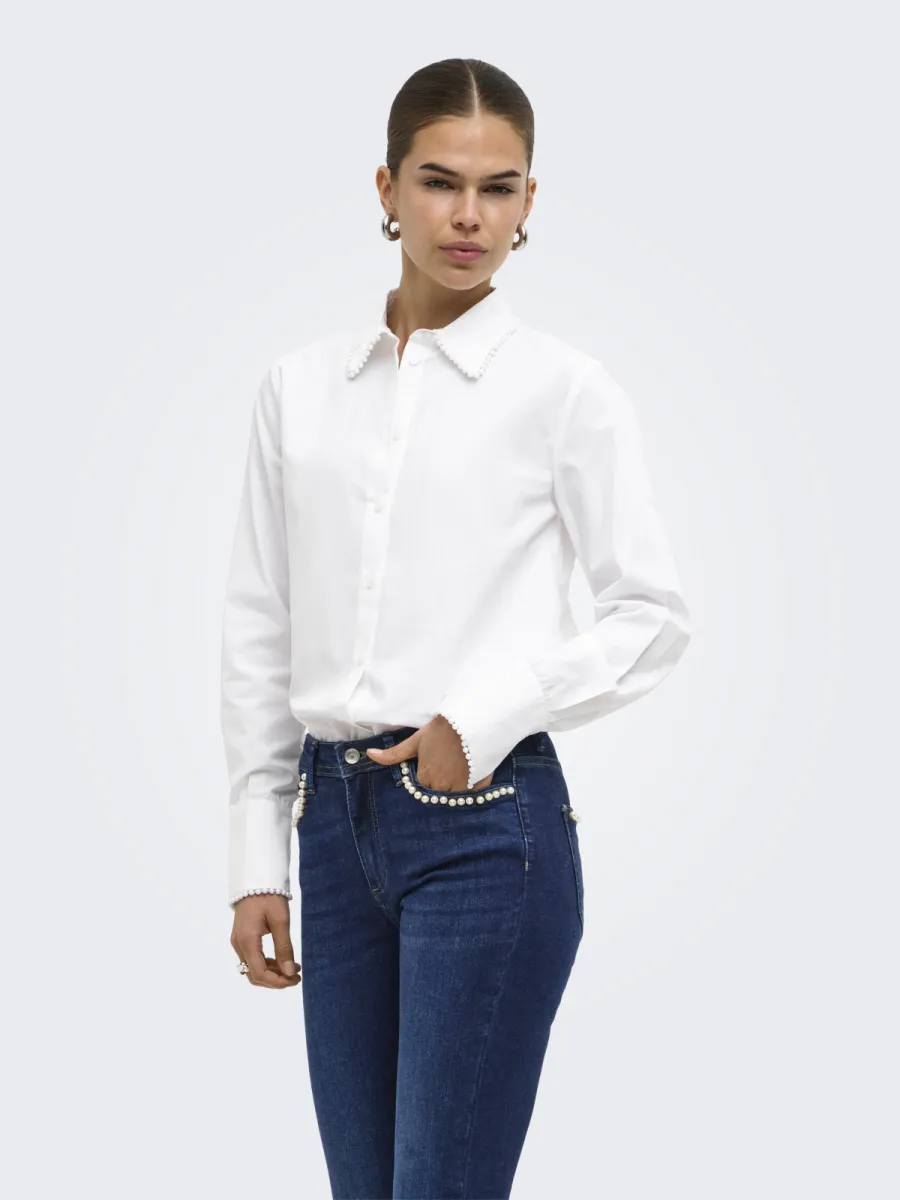 ONLY-ONLNEMIL L/S PEARL DETAIL SHIRT WVN-15383039-Bright White-WIT