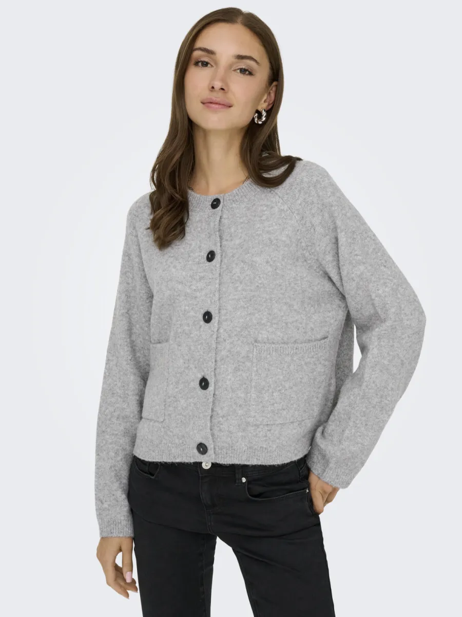 ONLY-ONLPIEMONTE L/S CARDIGAN KNT NOOS-15344118-Light Grey Melange-LICHT-/PAREL GRIJS