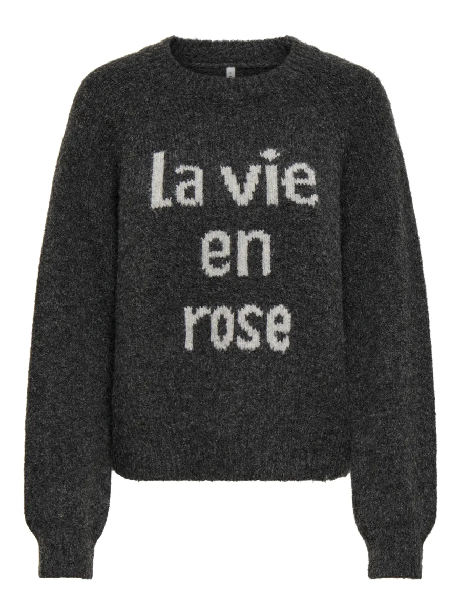 ONLY-ONLTORONTO LS TEXT O-NECK KNT-15378442-Dark Grey-DONKER GRIJS/GRAFIET