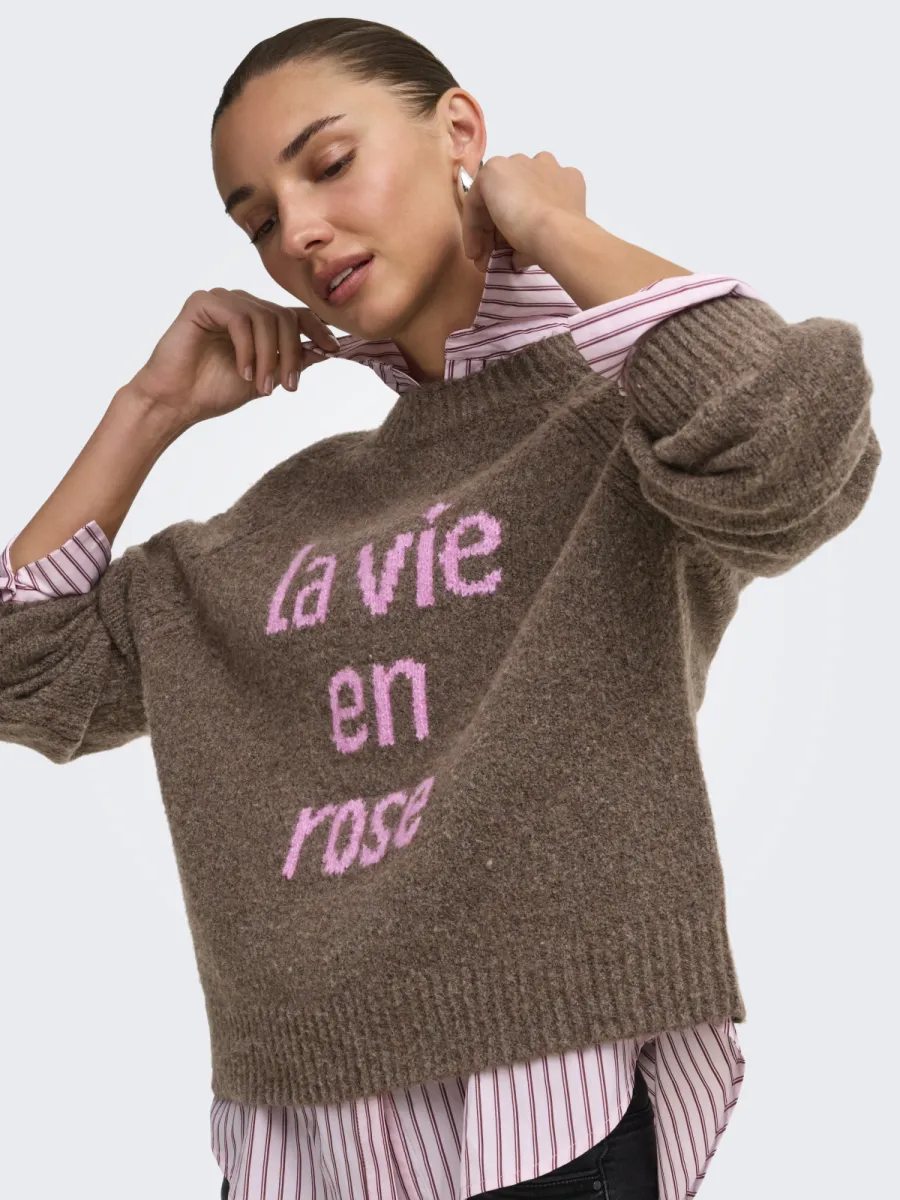 ONLY-ONLTORONTO LS TEXT O-NECK KNT-15378442-Walnut-BRUIN