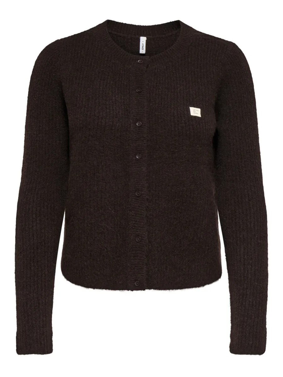 ONLY-ONLVIGGA LS O-NECK BADGE CARDIGAN K-15378144-Coffee Bean-CAFE