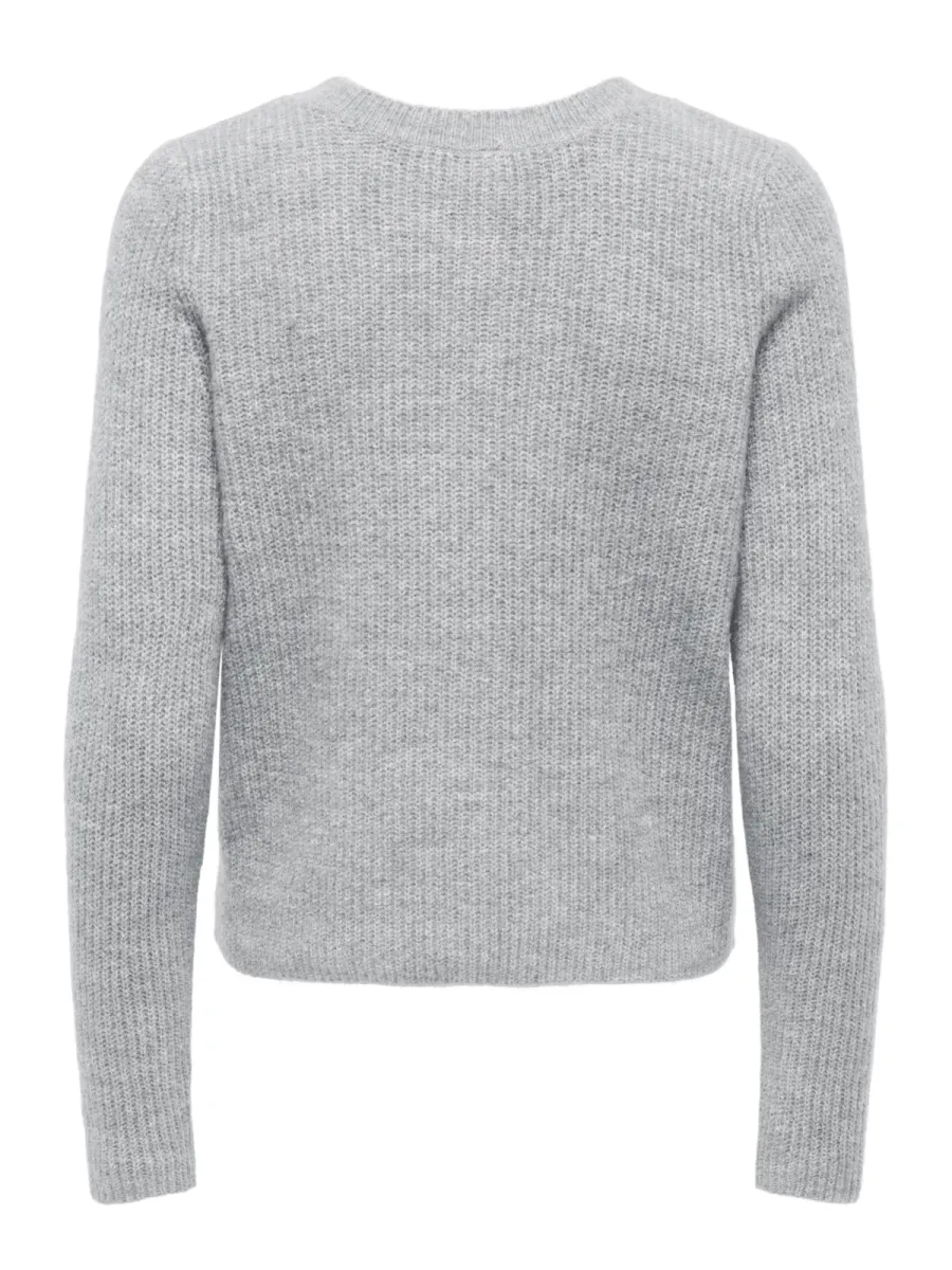 ONLY-ONLVIGGA LS O-NECK BADGE CARDIGAN K-15378144-Light Grey Melange-LICHT-/PAREL GRIJS