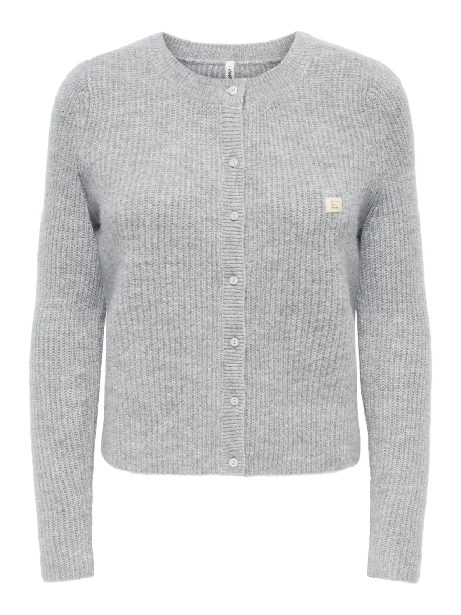 ONLY-ONLVIGGA LS O-NECK BADGE CARDIGAN K-15378144-Light Grey Melange-LICHT-/PAREL GRIJS