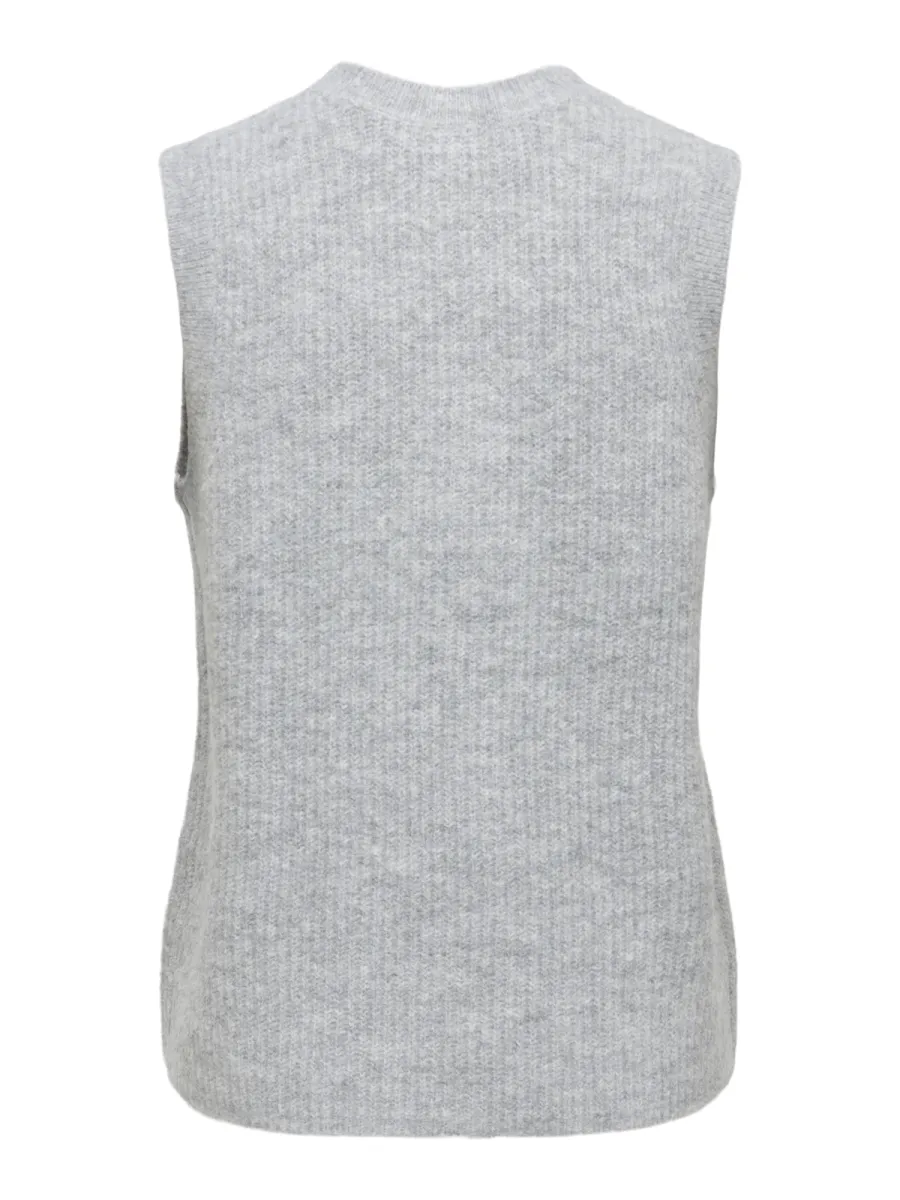 ONLY-ONLVIGGA SL O-NECK BADGE BUTTON VES-15378145-Light Grey-LICHT-/PAREL GRIJS