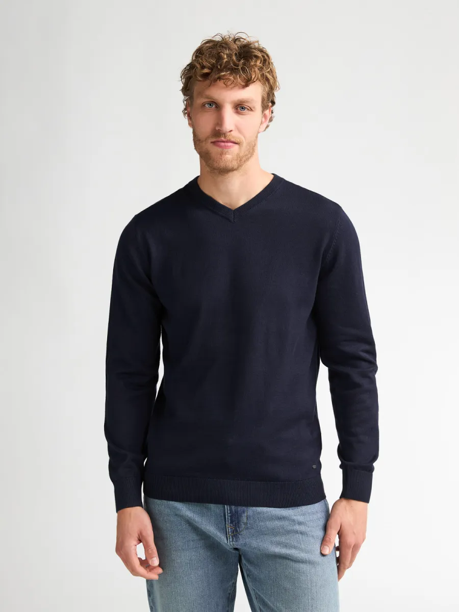 PETROL INDUSTRIES-Men Knitwear V-Neck Basic-M-ROS-KWV200-5178 Navy blue-NAVY
