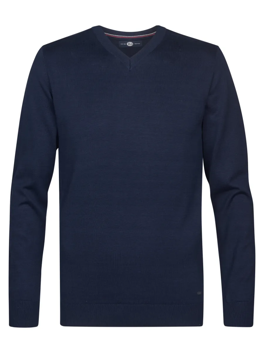 PETROL INDUSTRIES-Men Knitwear V-Neck Basic-M-ROS-KWV200-5178 Navy blue-NAVY