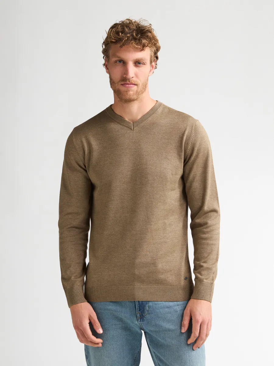 PETROL INDUSTRIES-Men Knitwear V-Neck Basic-M-ROS-KWV200-7140 Oak-LICHT BRUIN