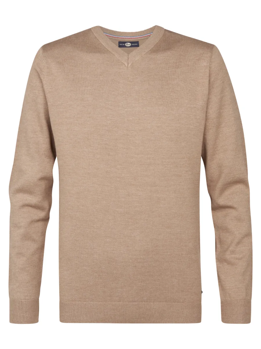 PETROL INDUSTRIES-Men Knitwear V-Neck Basic-M-ROS-KWV200-7140 Oak-LICHT BRUIN