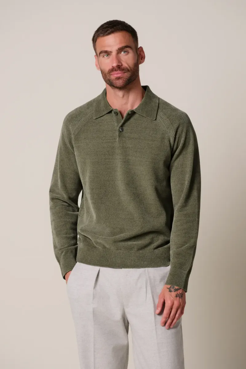 Profuomo-Chenille polo-PPXJ30036B-Z green-DONKER GROEN