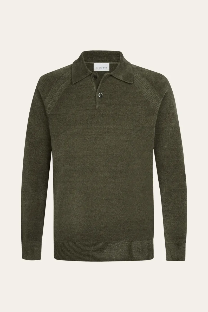 Profuomo-Chenille polo-PPXJ30036B-Z green-DONKER GROEN