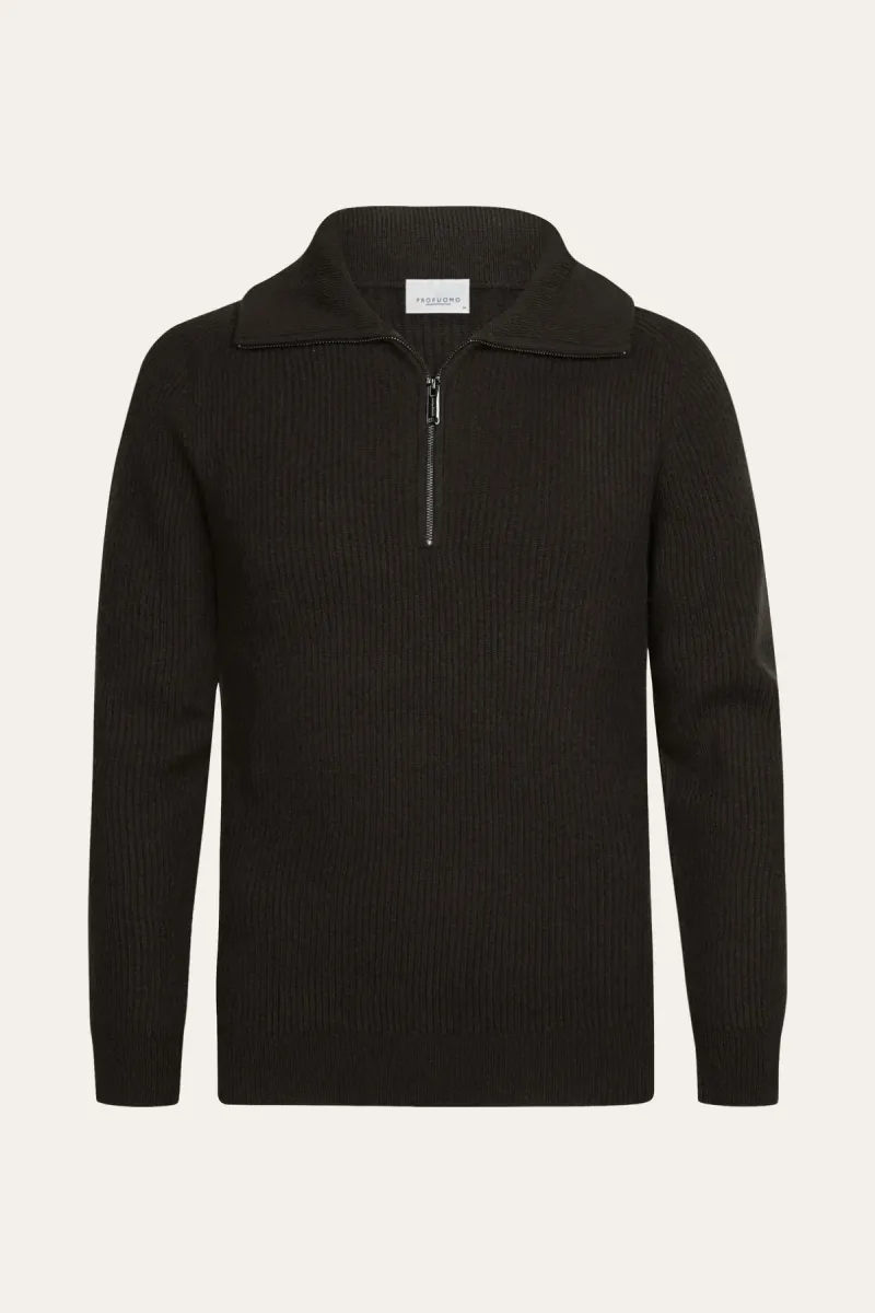 Profuomo-Heavy wollen half zip-PPXJ30058F-H2 Dark brown-BRUIN