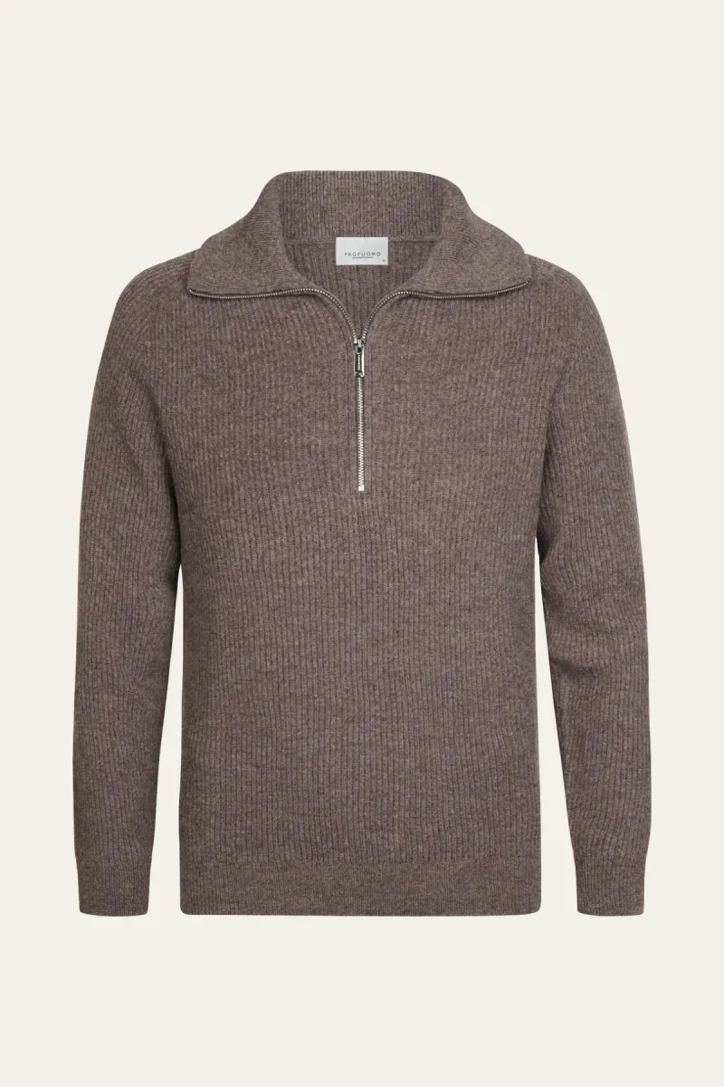Profuomo-Heavy wollen half zip-PPXJ30058I-S Aubergine-PAARS