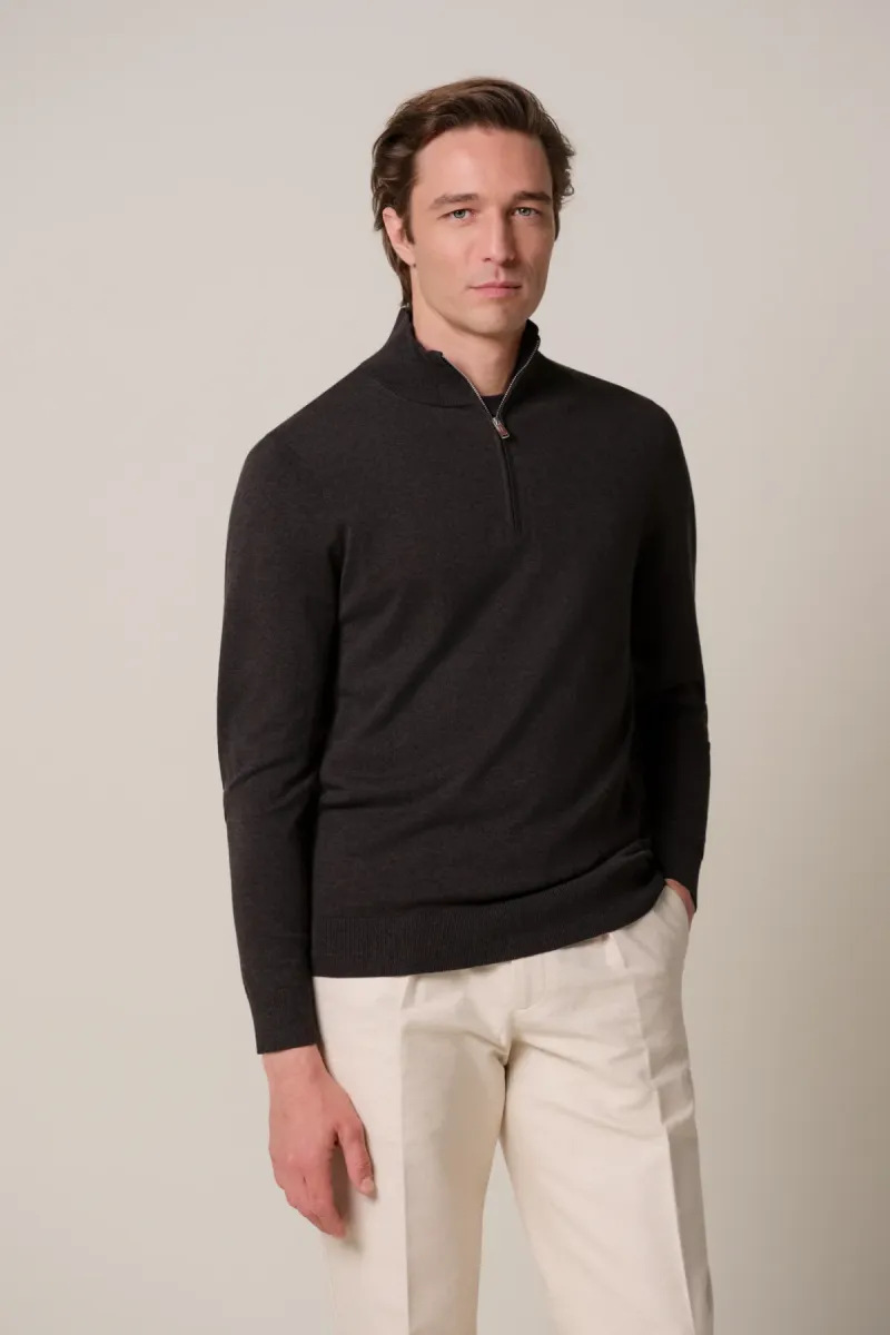 Profuomo-Pullover half zip-PPXJ30002E-H2 Dark brown-DONKER BRUIN