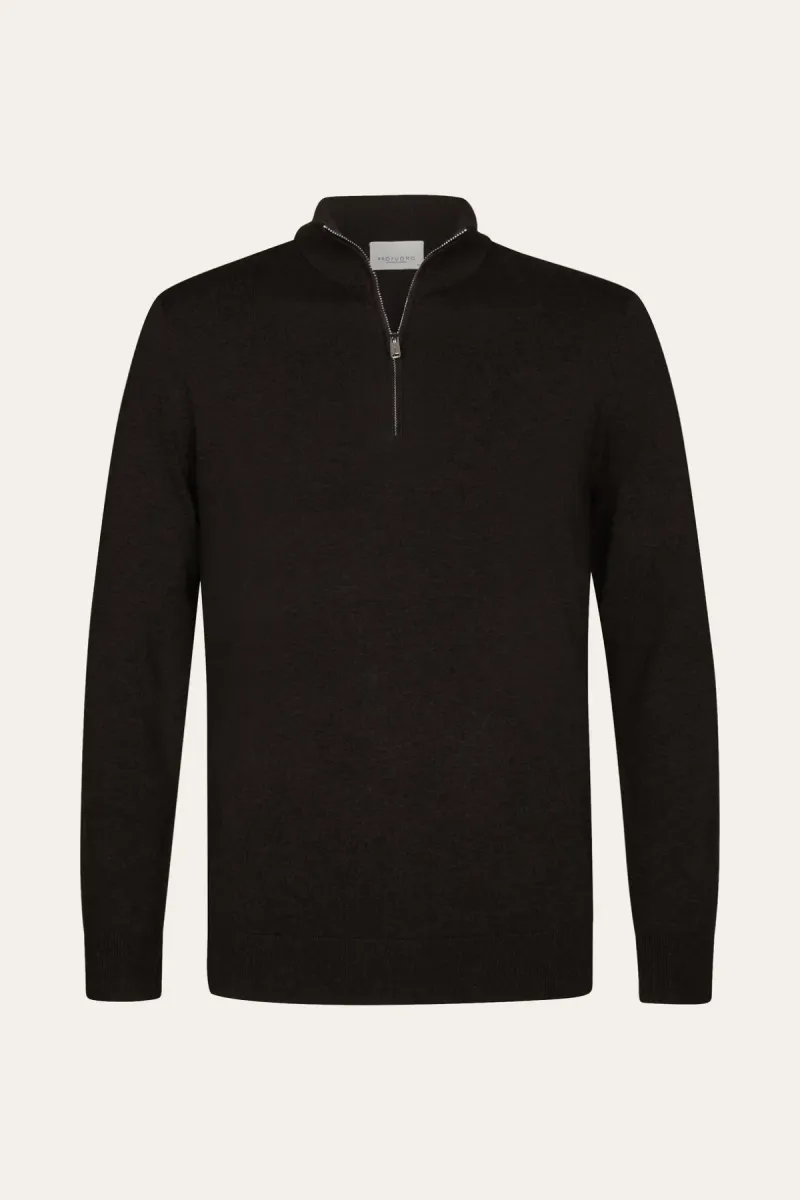 Profuomo-Pullover half zip-PPXJ30002E-H2 Dark brown-DONKER BRUIN