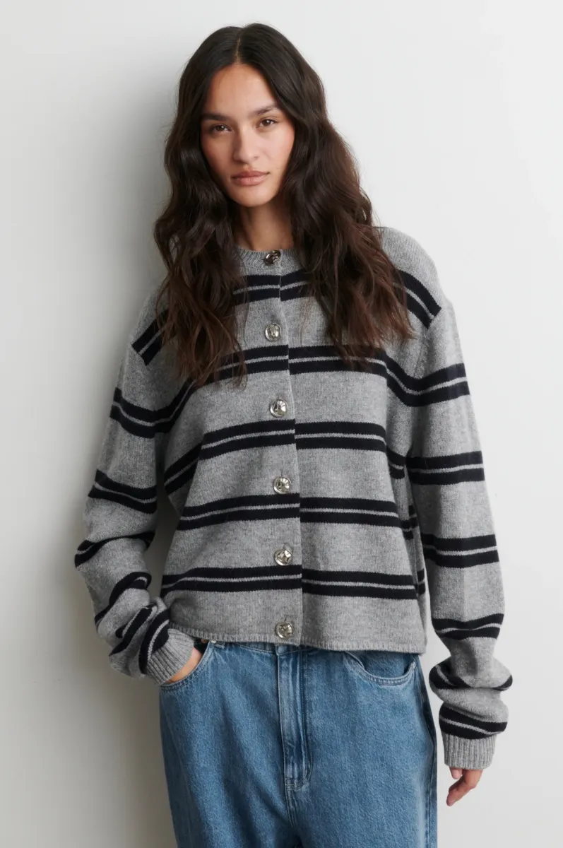 Second Female-Alphaline LS Knit Cardigan-61073-7045 Mid Grey-GRIJS COMBINATIES
