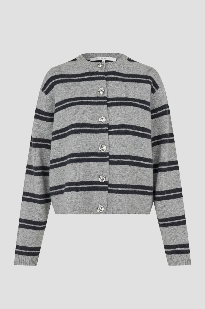 Second Female-Alphaline LS Knit Cardigan-61073-7045 Mid Grey-GRIJS COMBINATIES