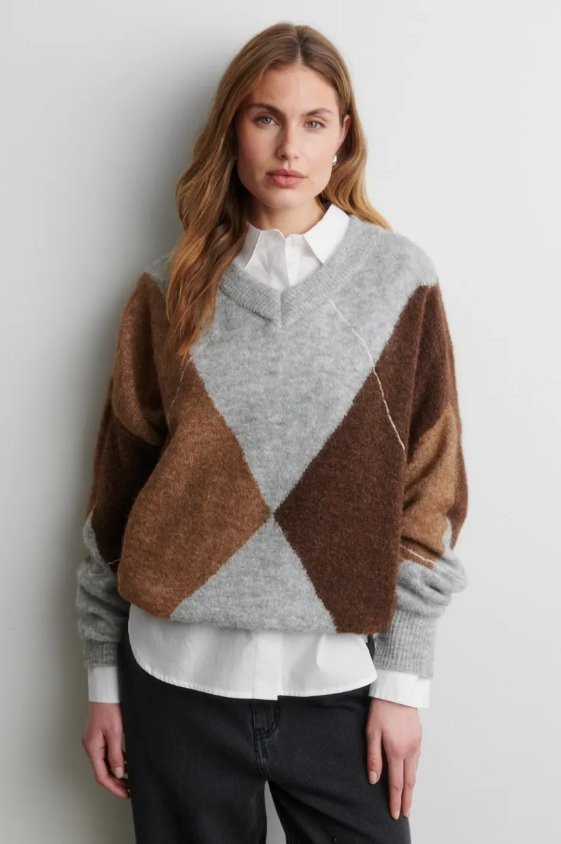 Second Female-Forca Knit V-neck-61034-7001 Light Grey Melange-LICHT-/PAREL GRIJS