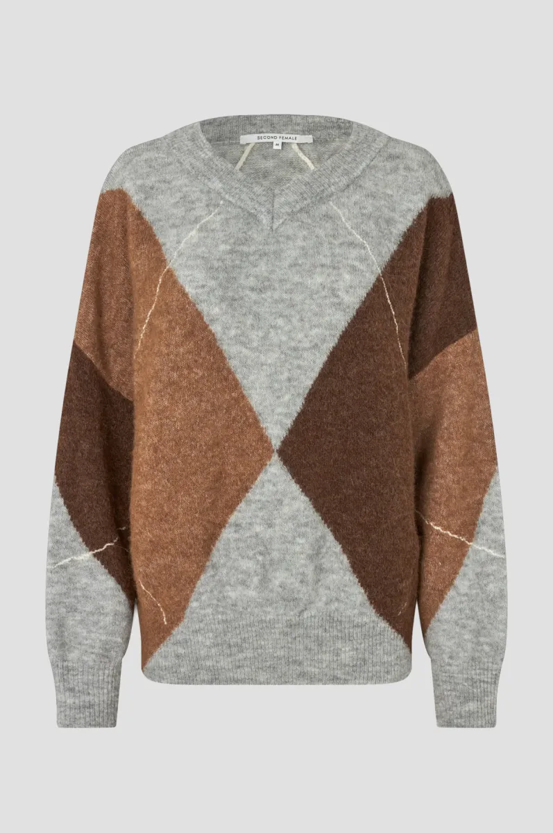 Second Female-Forca Knit V-neck-61034-7001 Light Grey Melange-LICHT-/PAREL GRIJS