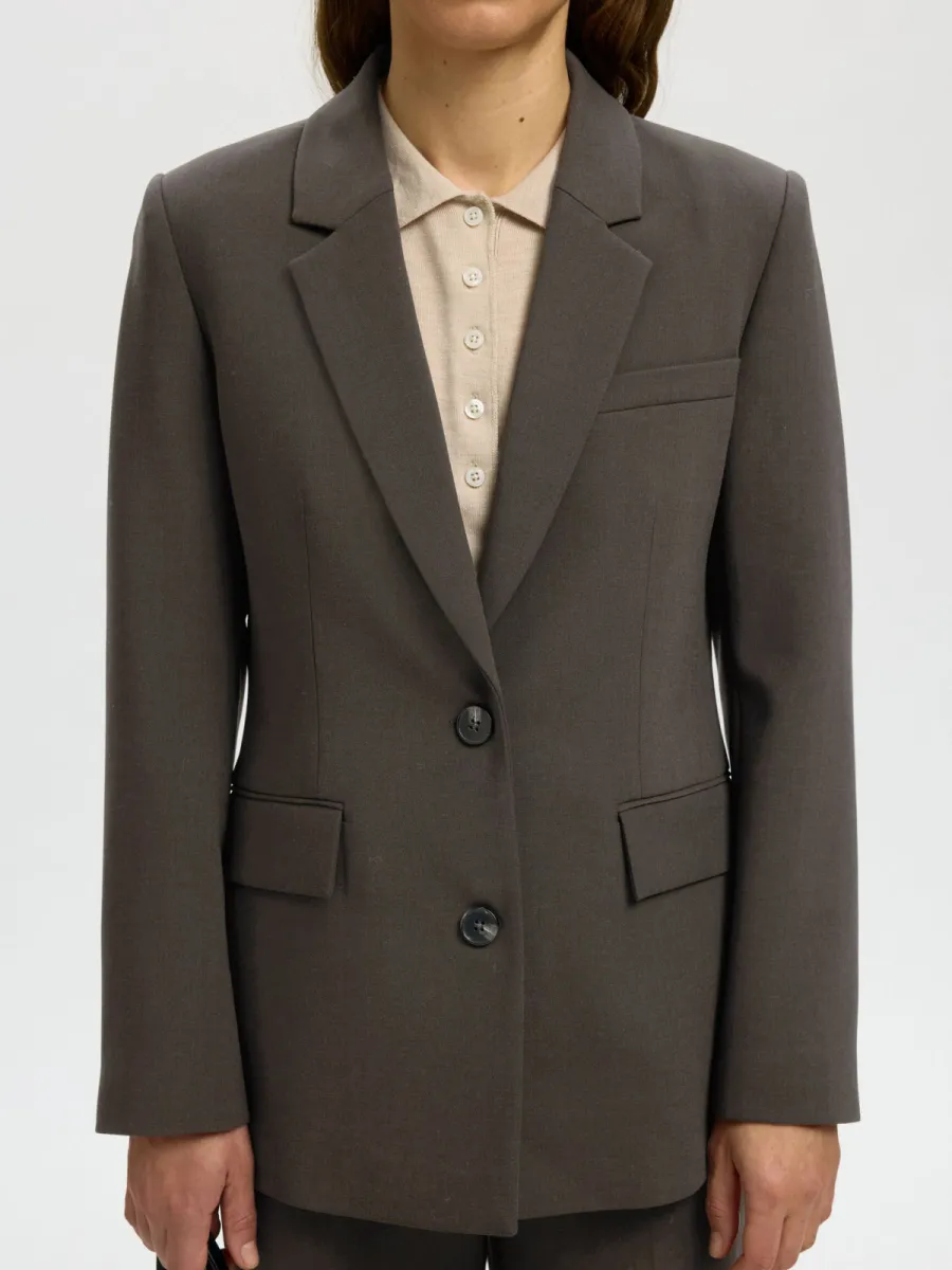 Selected Femme-SLFRITA LS CLASSIC BLAZER MEL NOOS-16094203-Delicioso-BRUIN