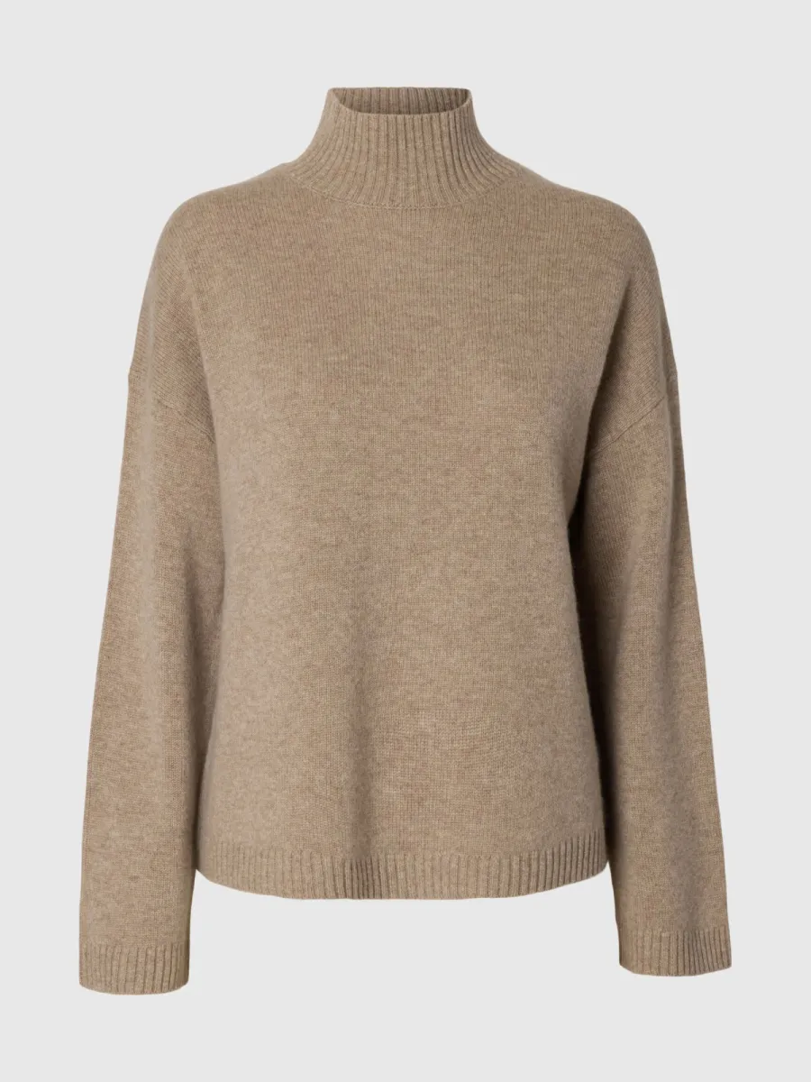 Selected Femme-SLWCILLE CASHMERE BLEND HIGH NECK N-16094759-Irish Cream-CREME