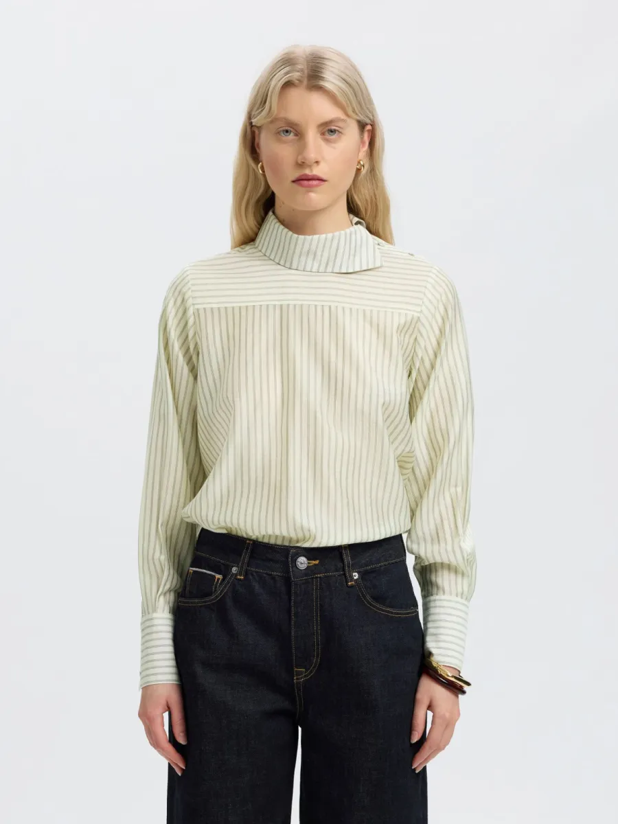Selected Femme-SLWCONNIE LS RELAXED TOP-16102120-Egret Stripes-CREME