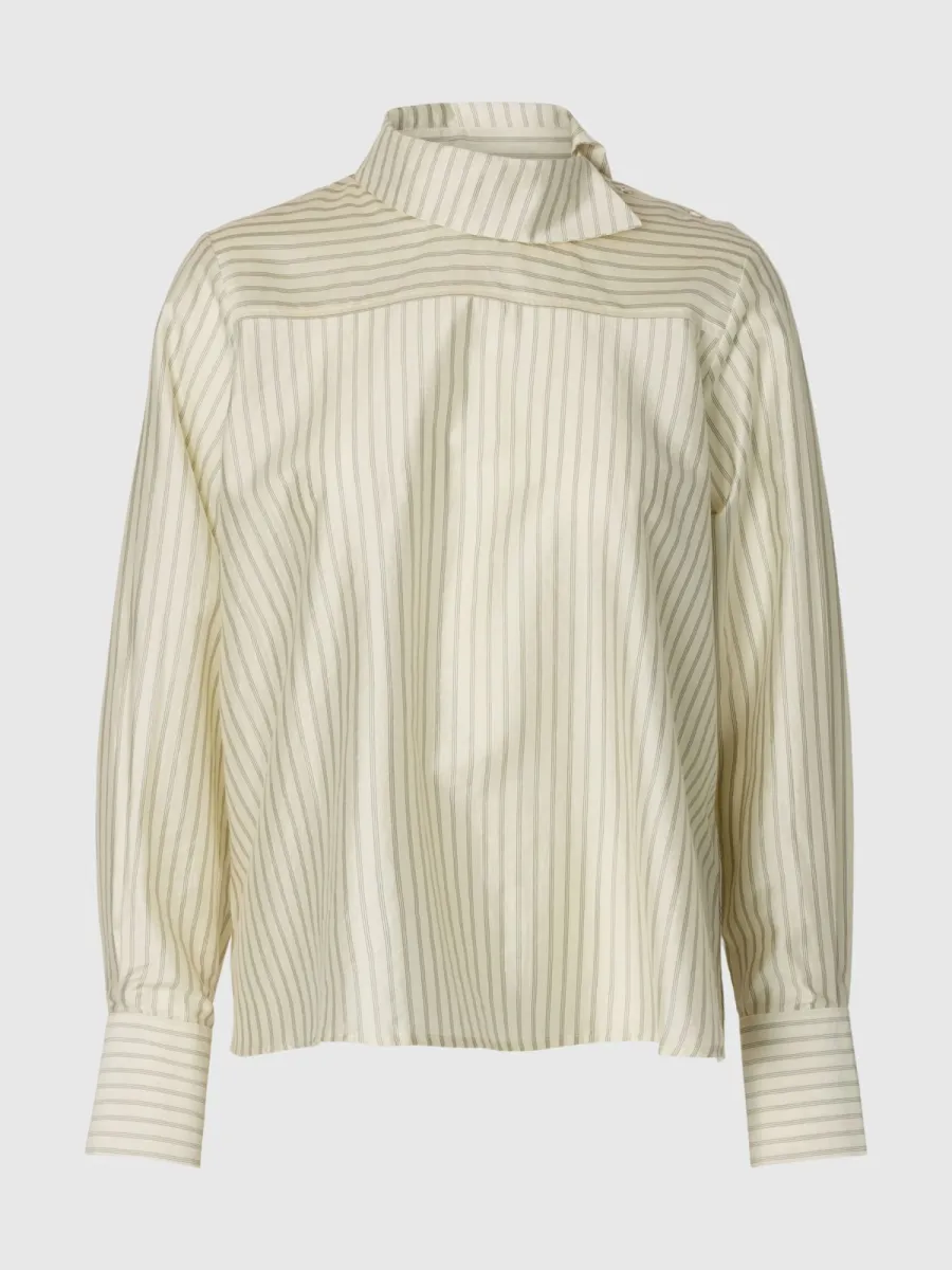 Selected Femme-SLWCONNIE LS RELAXED TOP-16102120-Egret Stripes-CREME