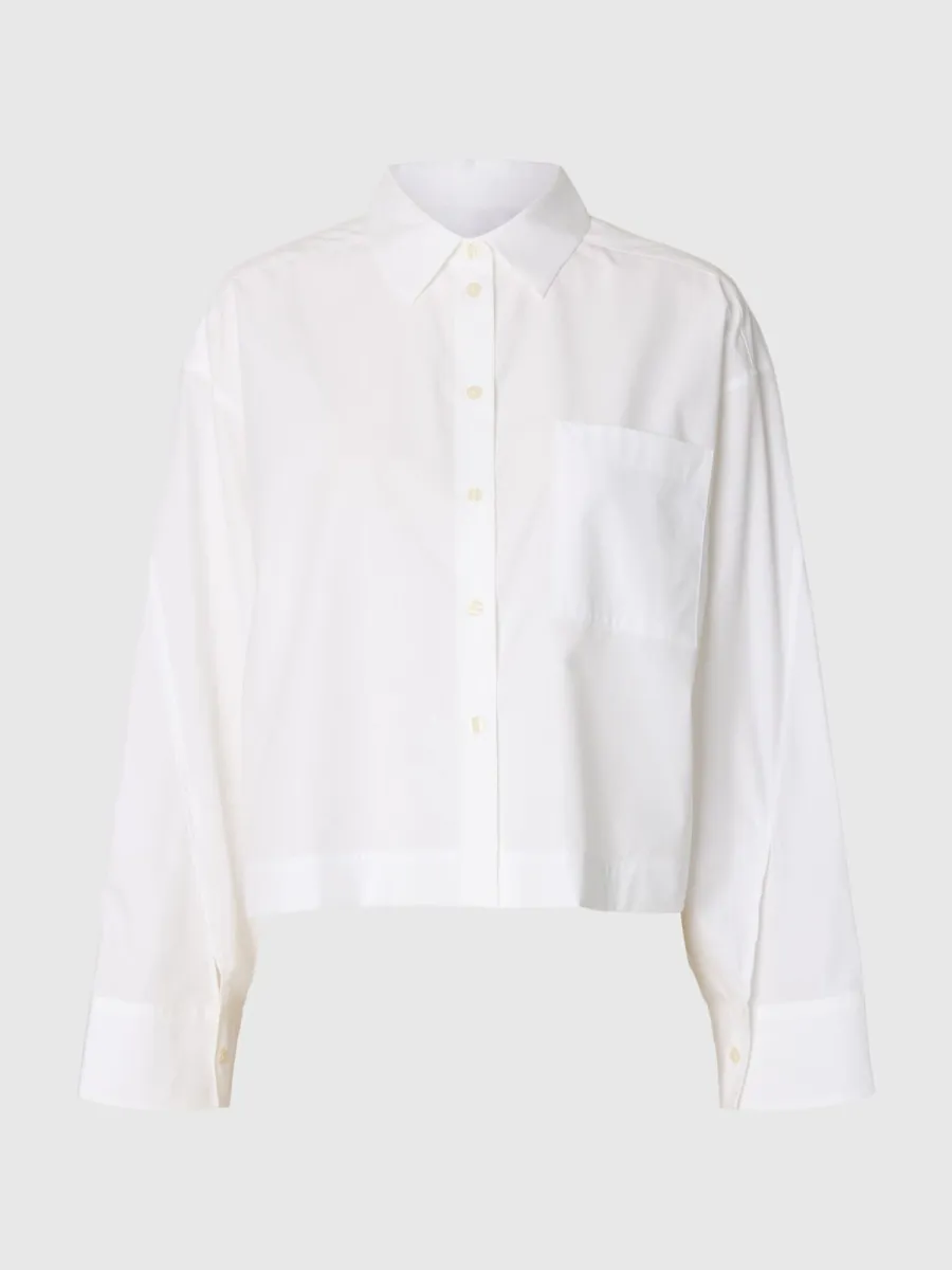 Selected Femme-SLWDANNIE LS CROPPED BOXY SHIRT NOO-16101914-Bright White-WIT