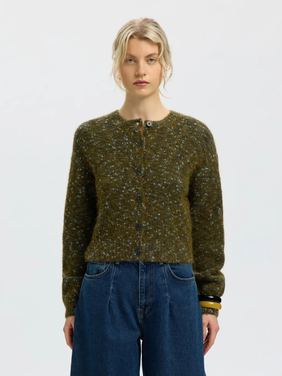 Selected Femme-SLWKAT LS KNIT SHORT CARDIGAN-16101999-Travertine-BRUIN